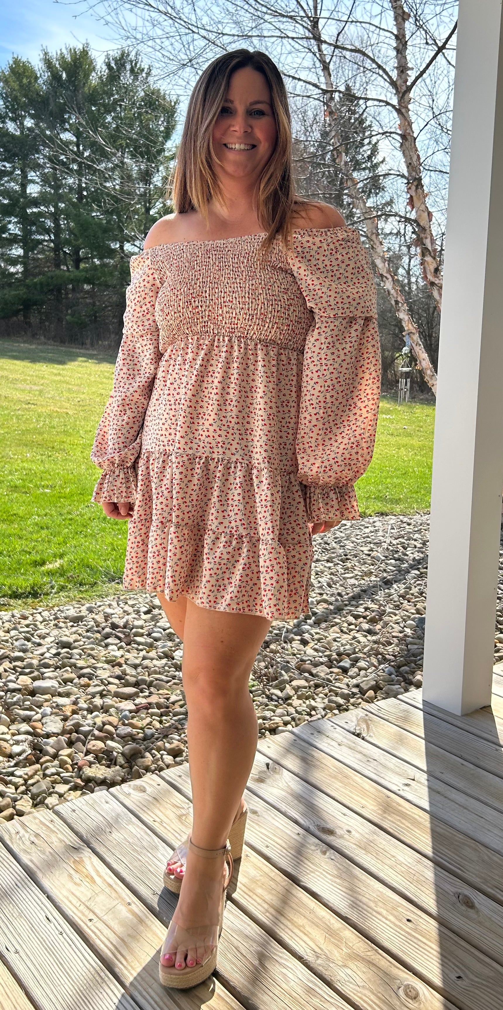 beige easter dress Kids Vintage Beige Floral Spring Easter Flutter Sleeve Dress 5/6